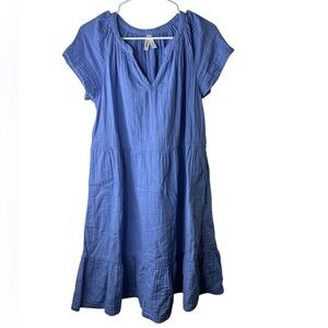 Pact Blue Raglan Sleeve V-Neck Sundress